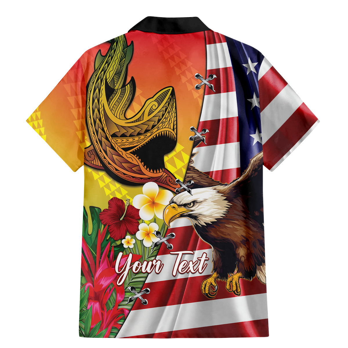 Personalised United States And Hawaii Family Matching Mermaid Dress and Hawaiian Shirt USA Eagle With Hawaiian Shark Tattoo - Wonder Print Shop