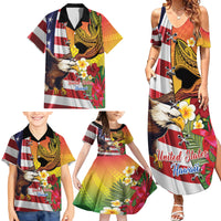 Personalised United States And Hawaii Family Matching Summer Maxi Dress and Hawaiian Shirt USA Eagle With Hawaiian Shark Tattoo - Wonder Print Shop