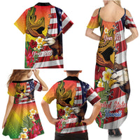 Personalised United States And Hawaii Family Matching Summer Maxi Dress and Hawaiian Shirt USA Eagle With Hawaiian Shark Tattoo - Wonder Print Shop