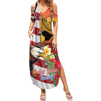 Personalised United States And Hawaii Family Matching Summer Maxi Dress and Hawaiian Shirt USA Eagle With Hawaiian Shark Tattoo - Wonder Print Shop