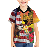 Personalised United States And Hawaii Family Matching Tank Maxi Dress and Hawaiian Shirt USA Eagle With Hawaiian Shark Tattoo - Wonder Print Shop