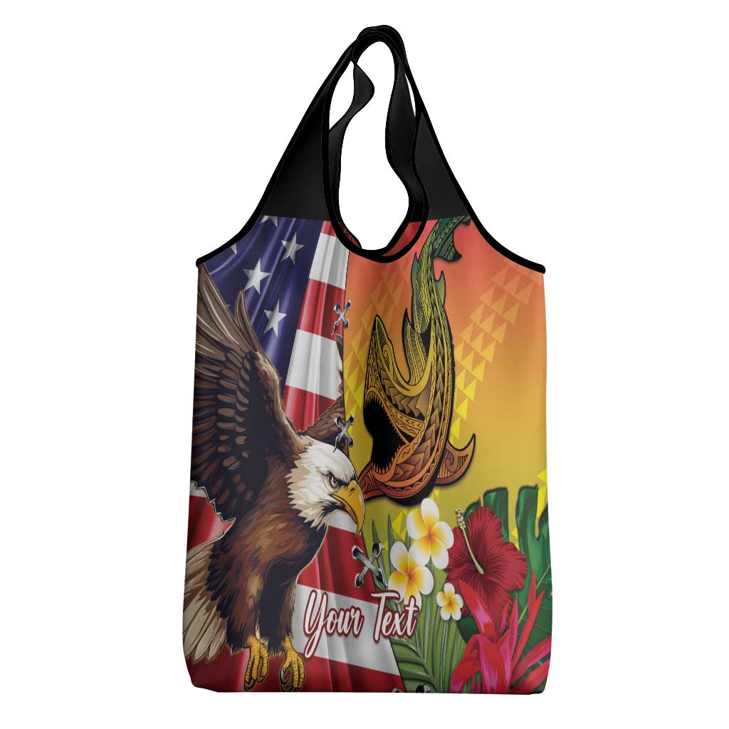 Personalised United States And Hawaii Grocery Bag USA Eagle With Hawaiian Shark Tattoo