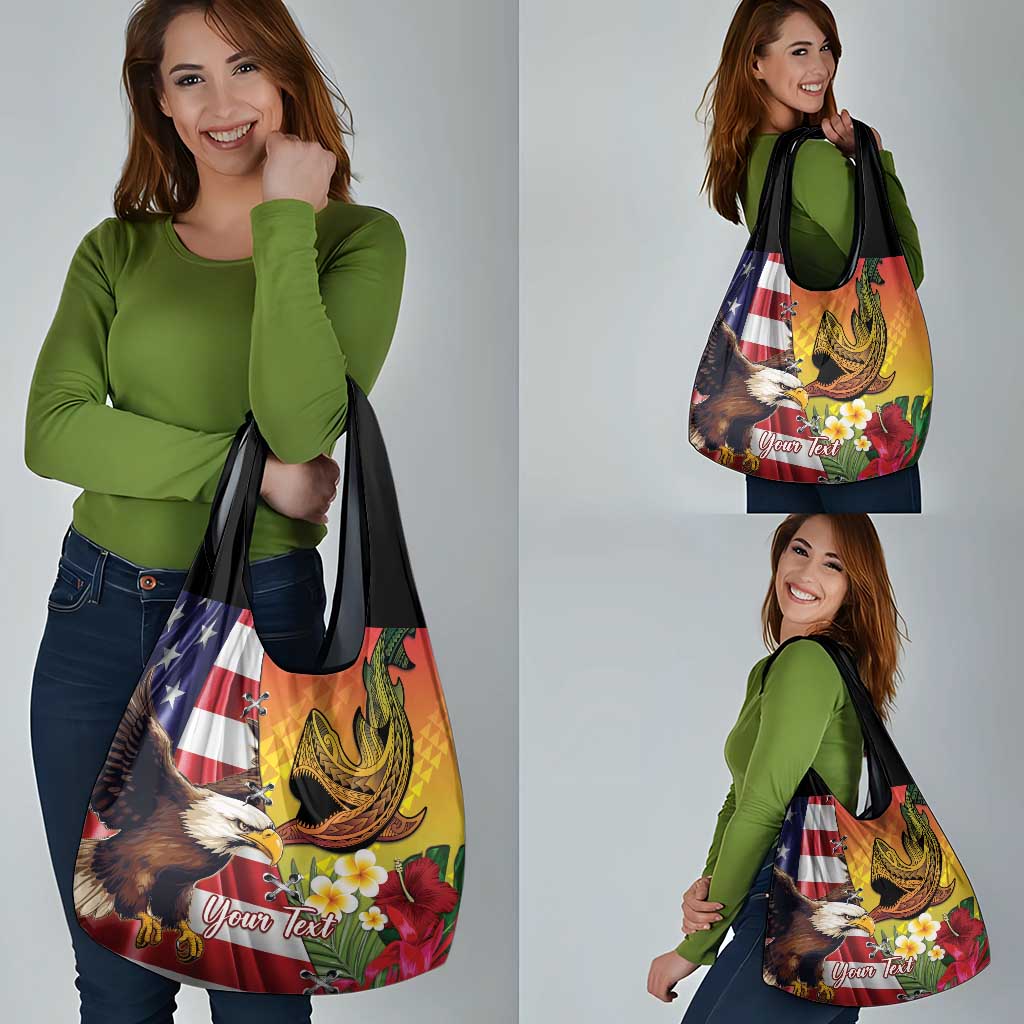Personalised United States And Hawaii Grocery Bag USA Eagle With Hawaiian Shark Tattoo