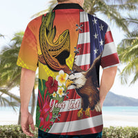 Personalised United States And Hawaii Hawaiian Shirt USA Eagle With Hawaiian Shark Tattoo - Wonder Print Shop