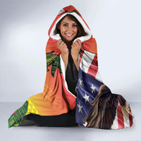 Personalised United States And Hawaii Hooded Blanket USA Eagle With Hawaiian Shark Tattoo