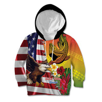Personalised United States And Hawaii Kid Hoodie USA Eagle With Hawaiian Shark Tattoo - Wonder Print Shop