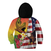 Personalised United States And Hawaii Kid Hoodie USA Eagle With Hawaiian Shark Tattoo - Wonder Print Shop
