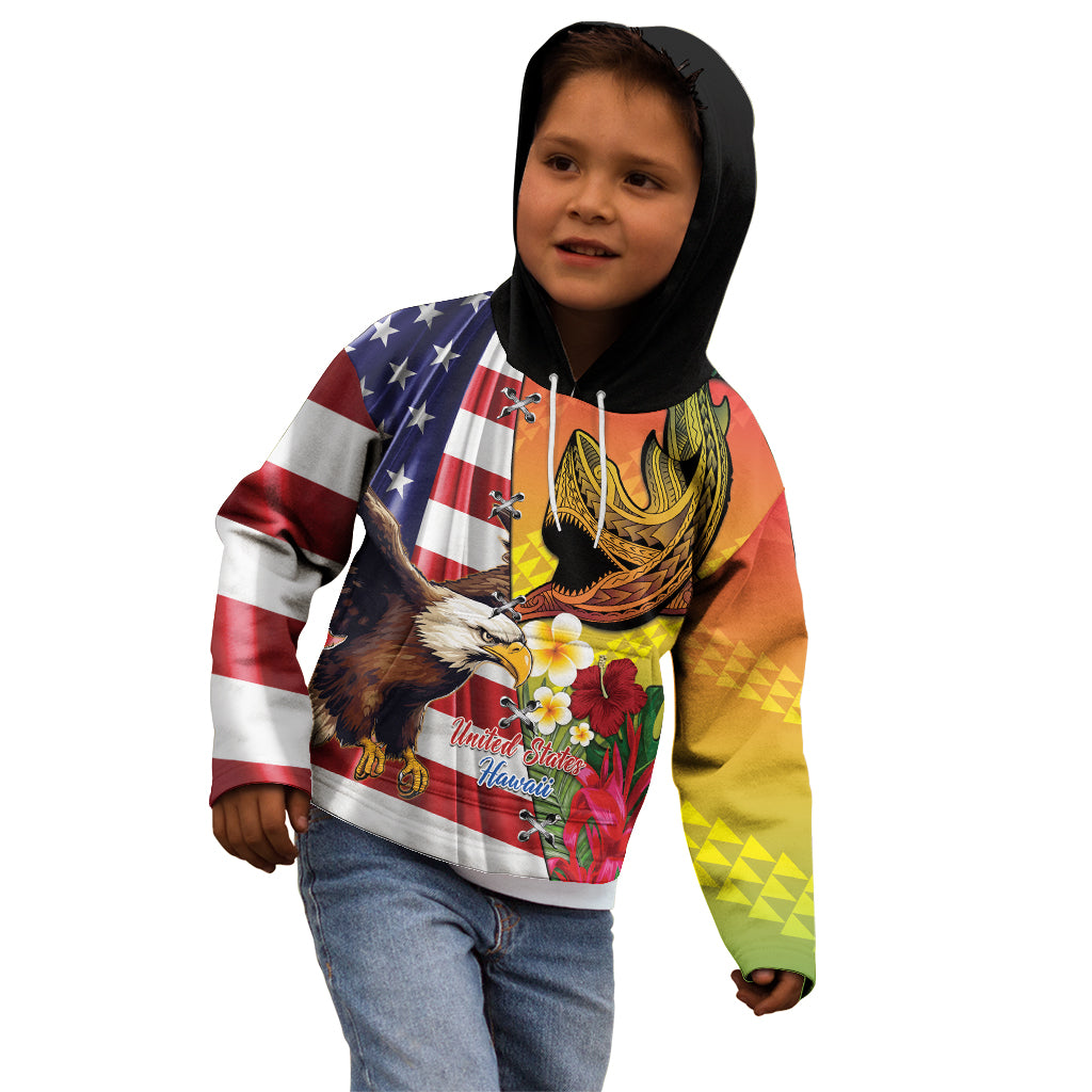 Personalised United States And Hawaii Kid Hoodie USA Eagle With Hawaiian Shark Tattoo - Wonder Print Shop