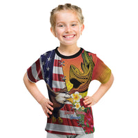 Personalised United States And Hawaii Kid T Shirt USA Eagle With Hawaiian Shark Tattoo - Wonder Print Shop