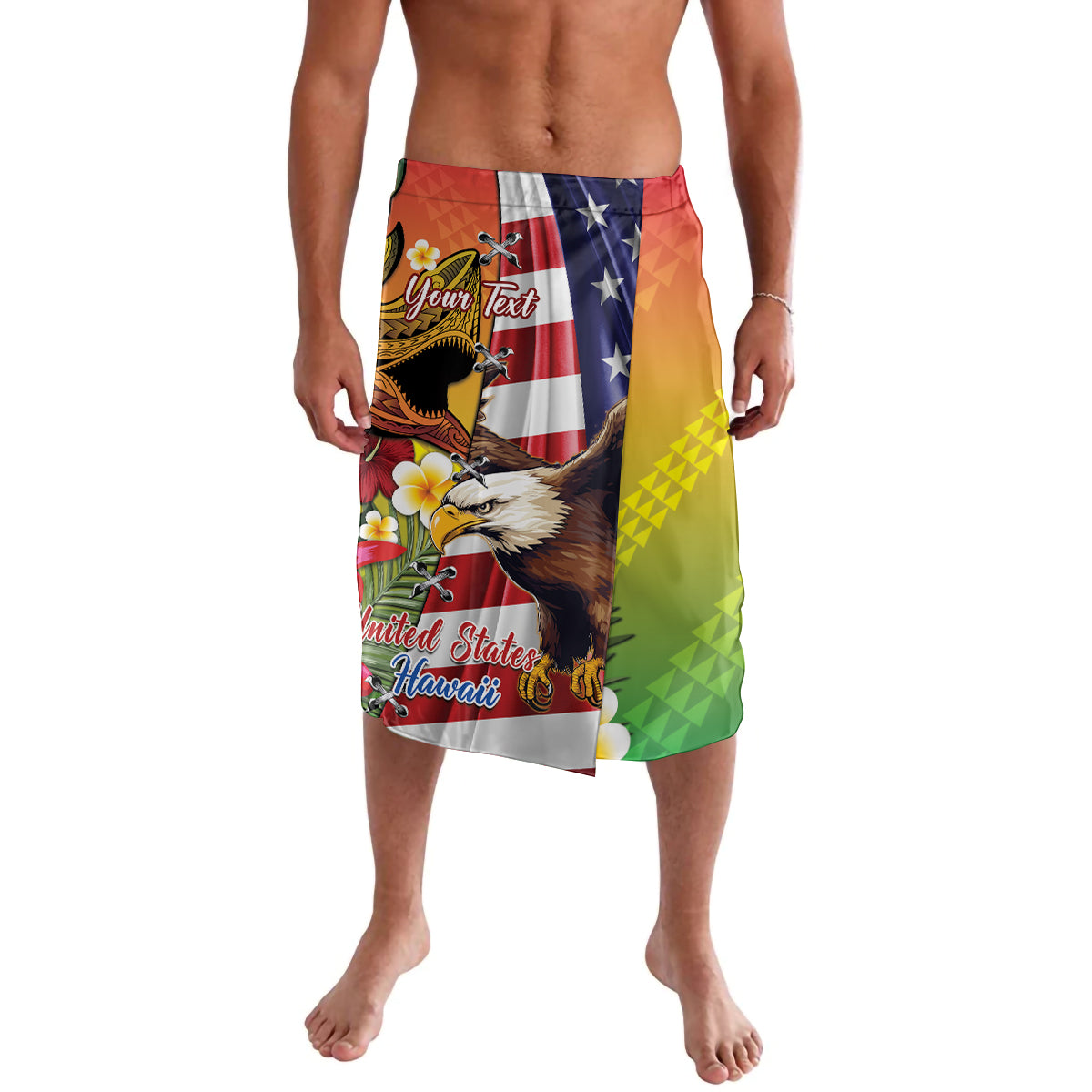 Personalised United States And Hawaii Lavalava USA Eagle With Hawaiian Shark Tattoo - Wonder Print Shop