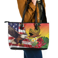 Personalised United States And Hawaii Leather Tote Bag USA Eagle With Hawaiian Shark Tattoo - Wonder Print Shop