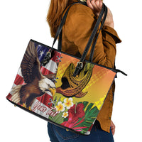 Personalised United States And Hawaii Leather Tote Bag USA Eagle With Hawaiian Shark Tattoo - Wonder Print Shop