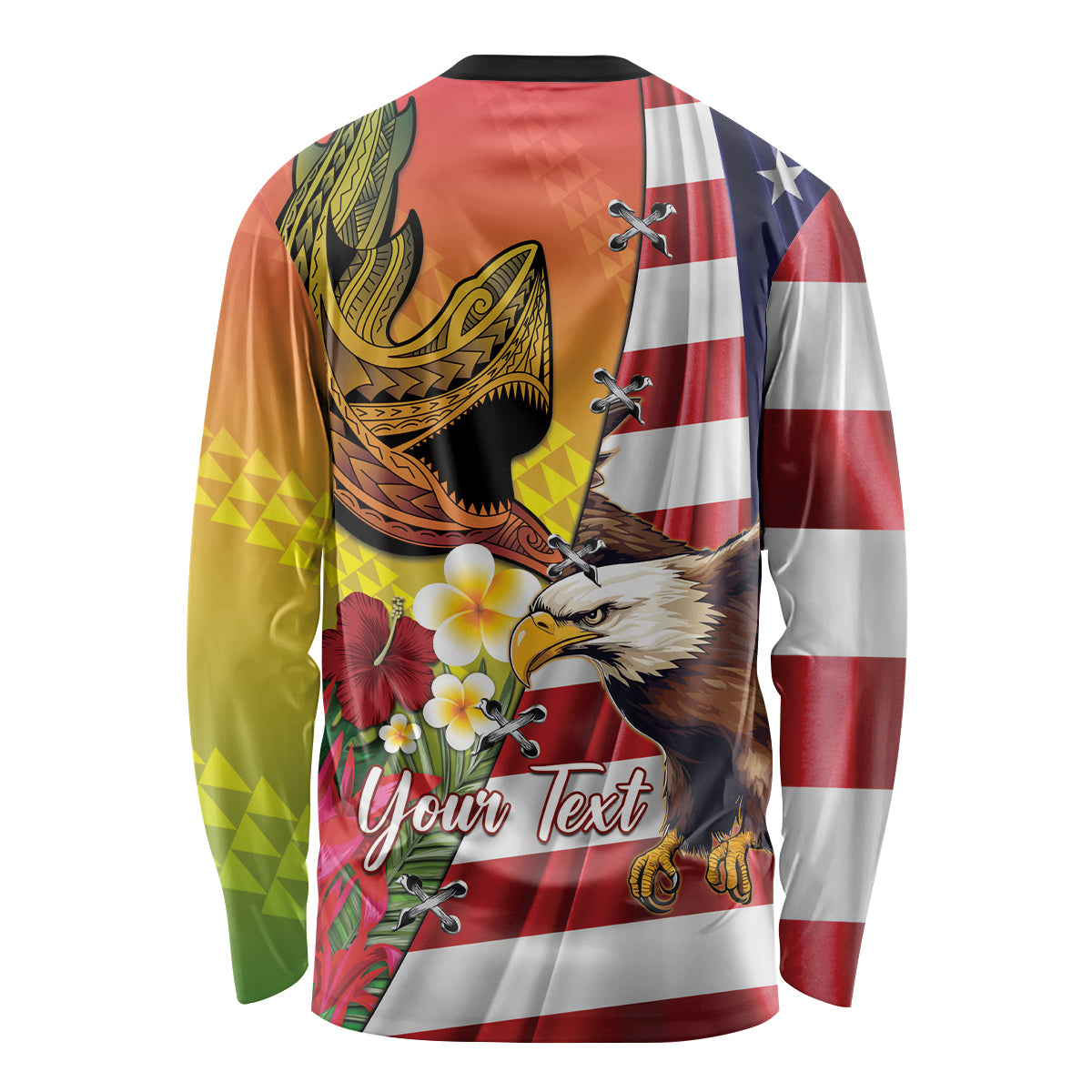 Personalised United States And Hawaii Long Sleeve Shirt USA Eagle With Hawaiian Shark Tattoo - Wonder Print Shop