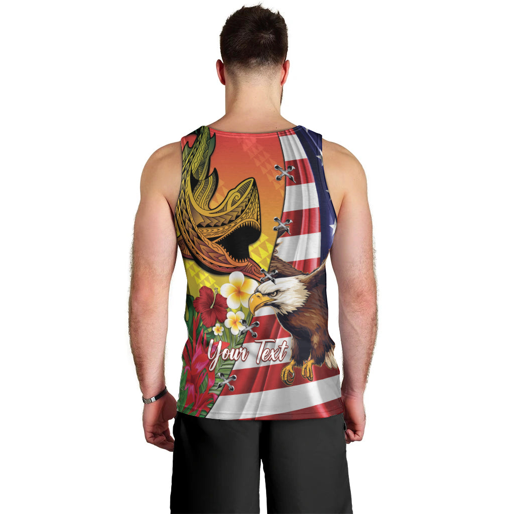 Personalised United States And Hawaii Men Tank Top USA Eagle With Hawaiian Shark Tattoo - Wonder Print Shop