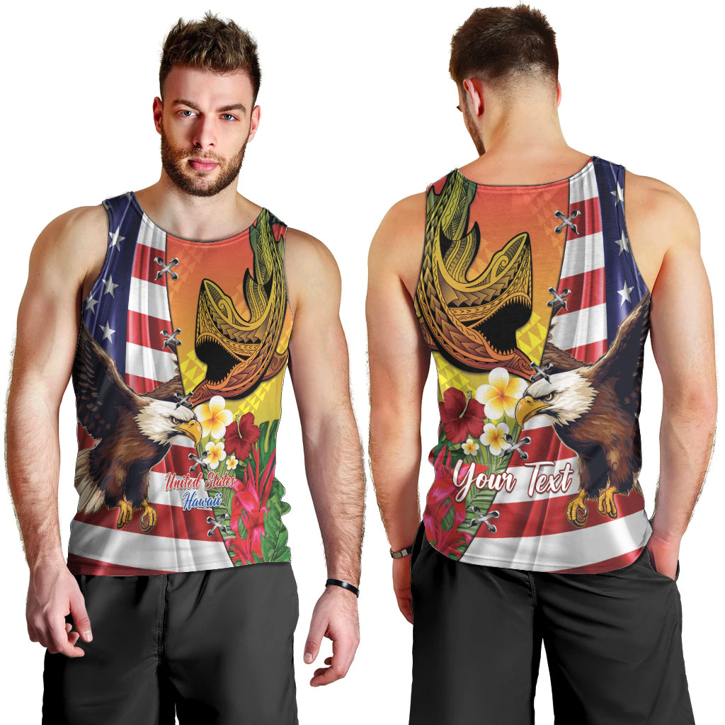 Personalised United States And Hawaii Men Tank Top USA Eagle With Hawaiian Shark Tattoo - Wonder Print Shop