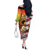 Personalised United States And Hawaii Off The Shoulder Long Sleeve Dress USA Eagle With Hawaiian Shark Tattoo - Wonder Print Shop