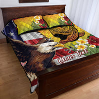 Personalised United States And Hawaii Quilt Bed Set USA Eagle With Hawaiian Shark Tattoo - Wonder Print Shop