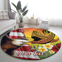 Personalised United States And Hawaii Round Carpet USA Eagle With Hawaiian Shark Tattoo