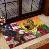 Personalised United States And Hawaii Rubber Doormat USA Eagle With Hawaiian Shark Tattoo - Wonder Print Shop