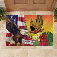 Personalised United States And Hawaii Rubber Doormat USA Eagle With Hawaiian Shark Tattoo - Wonder Print Shop