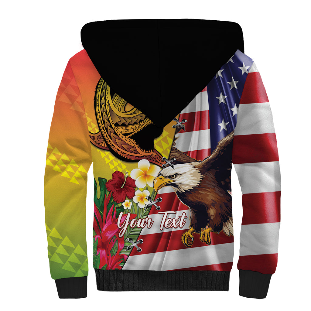 Personalised United States And Hawaii Sherpa Hoodie USA Eagle With Hawaiian Shark Tattoo - Wonder Print Shop