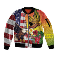 Personalised United States And Hawaii Sleeve Zip Bomber Jacket USA Eagle With Hawaiian Shark Tattoo - Wonder Print Shop