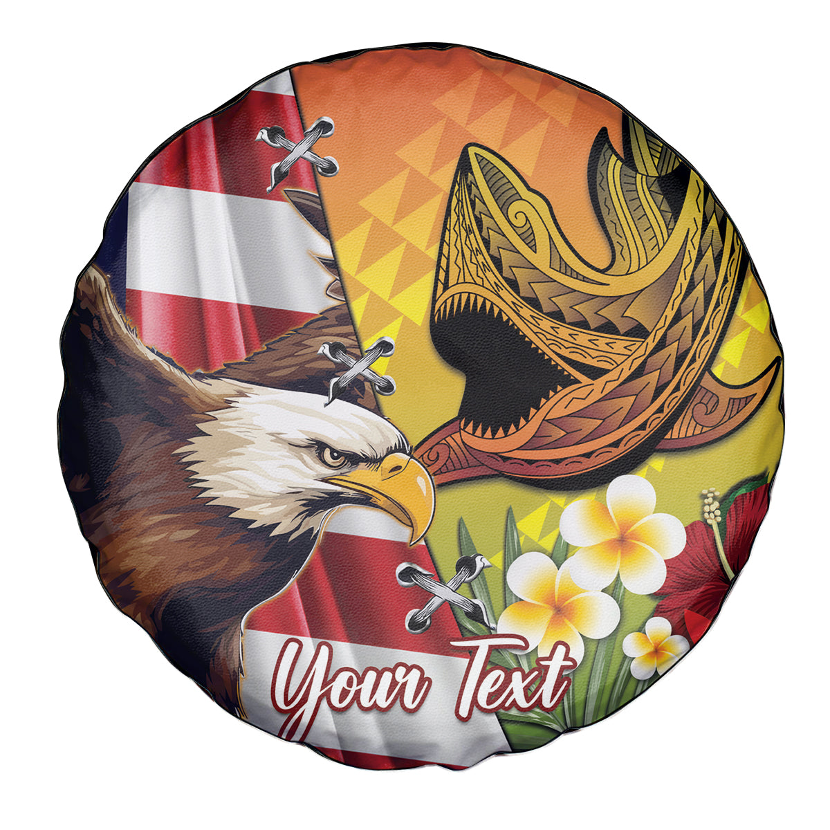Personalised United States And Hawaii Spare Tire Cover USA Eagle With Hawaiian Shark Tattoo - Wonder Print Shop