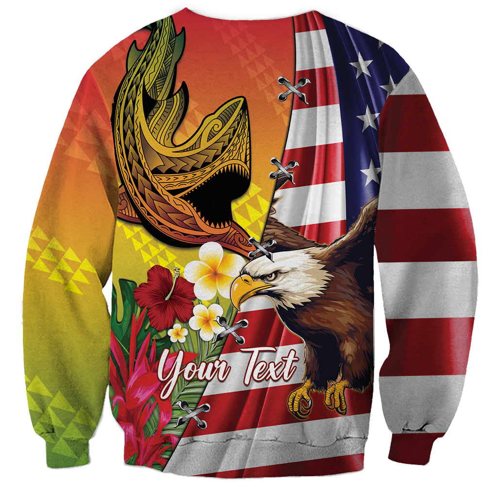 Personalised United States And Hawaii Sweatshirt USA Eagle With Hawaiian Shark Tattoo - Wonder Print Shop