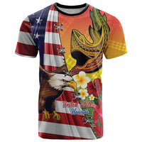 Personalised United States And Hawaii T Shirt USA Eagle With Hawaiian Shark Tattoo - Wonder Print Shop