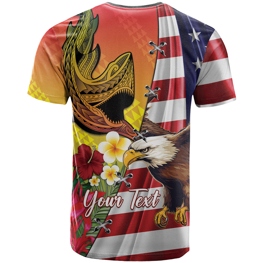 Personalised United States And Hawaii T Shirt USA Eagle With Hawaiian Shark Tattoo - Wonder Print Shop