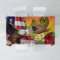 Personalised United States And Hawaii Tablecloth USA Eagle With Hawaiian Shark Tattoo - Wonder Print Shop