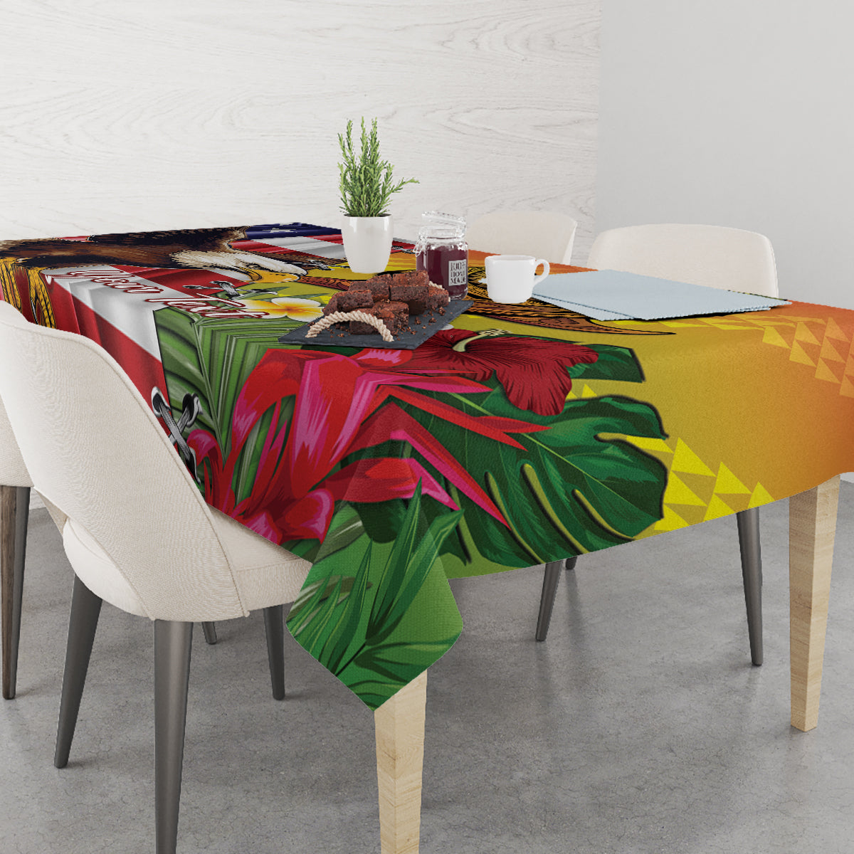 Personalised United States And Hawaii Tablecloth USA Eagle With Hawaiian Shark Tattoo - Wonder Print Shop