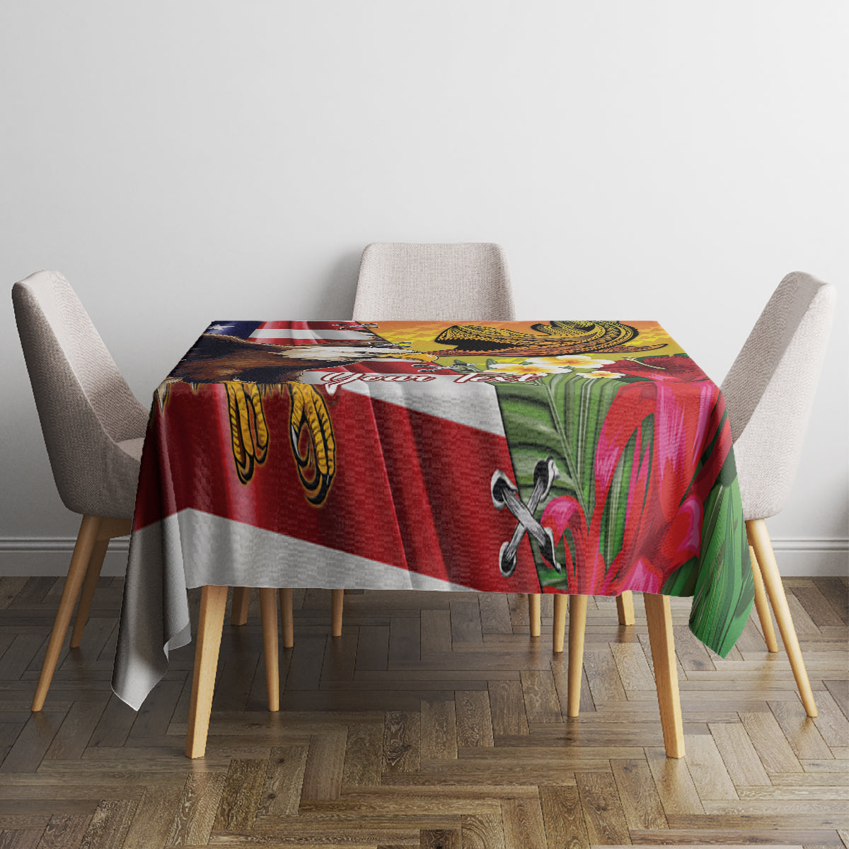 Personalised United States And Hawaii Tablecloth USA Eagle With Hawaiian Shark Tattoo - Wonder Print Shop