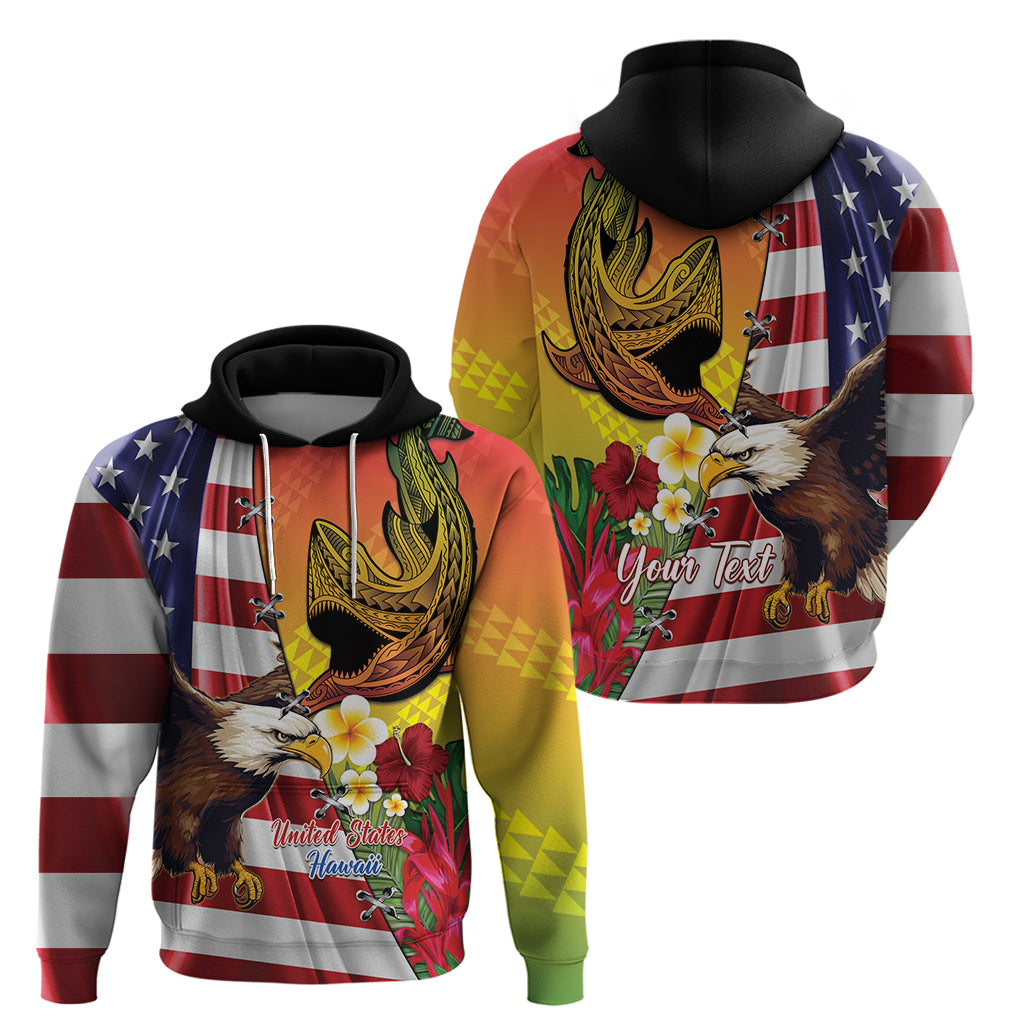 Personalised United States And Hawaii Zip Hoodie USA Eagle With Hawaiian Shark Tattoo - Wonder Print Shop
