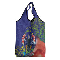 Personalised United States And Cook Islands Grocery Bag USA Eagle Mix Polynesian Pattern