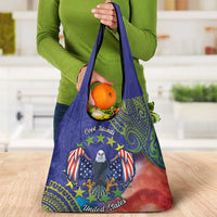 Personalised United States And Cook Islands Grocery Bag USA Eagle Mix Polynesian Pattern