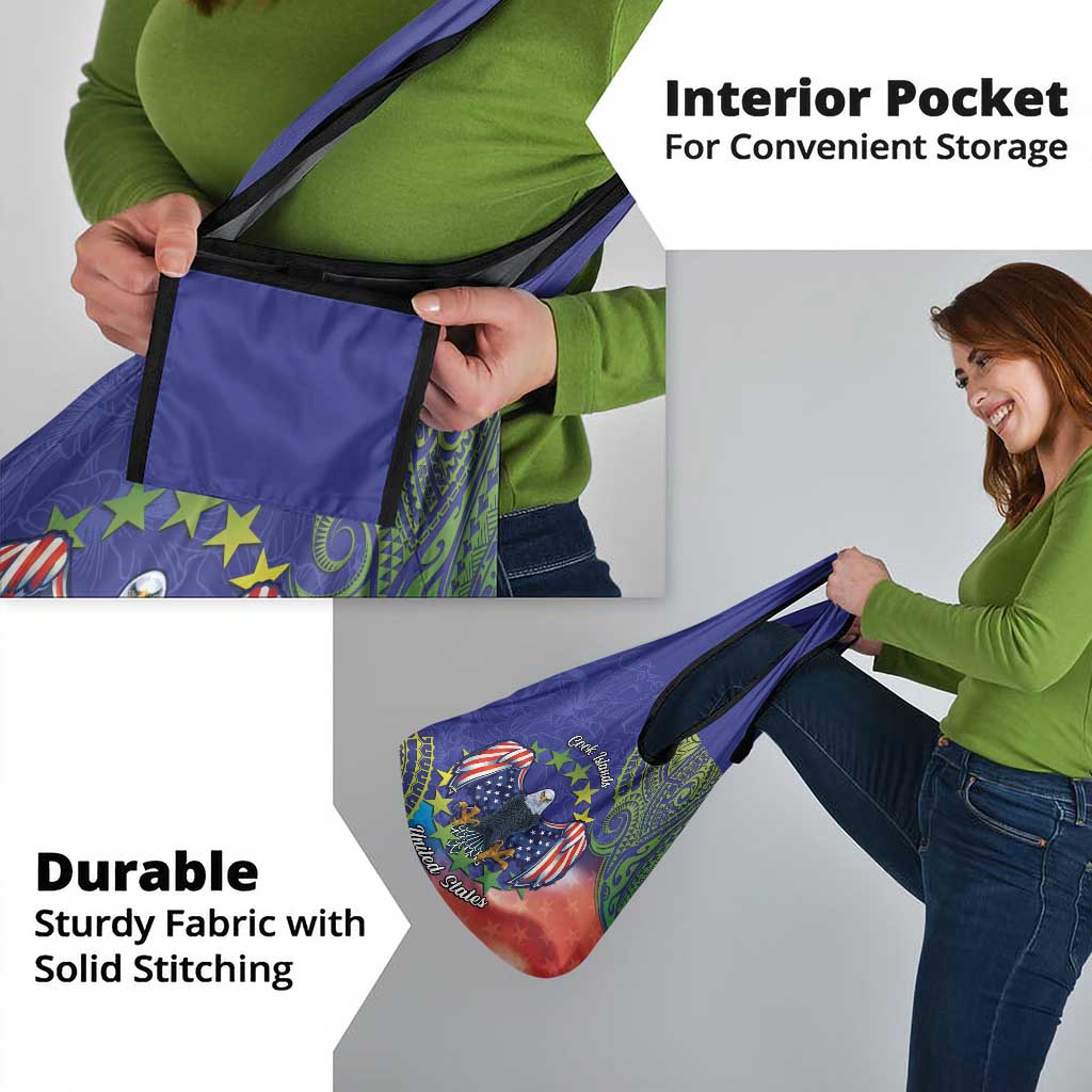 Personalised United States And Cook Islands Grocery Bag USA Eagle Mix Polynesian Pattern