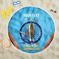 Personalised India Cricket Beach Blanket 2025 Men In Blue 3rd Champions Proud