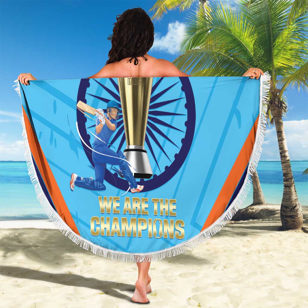 Personalised India Cricket Beach Blanket 2025 Men In Blue 3rd Champions Proud