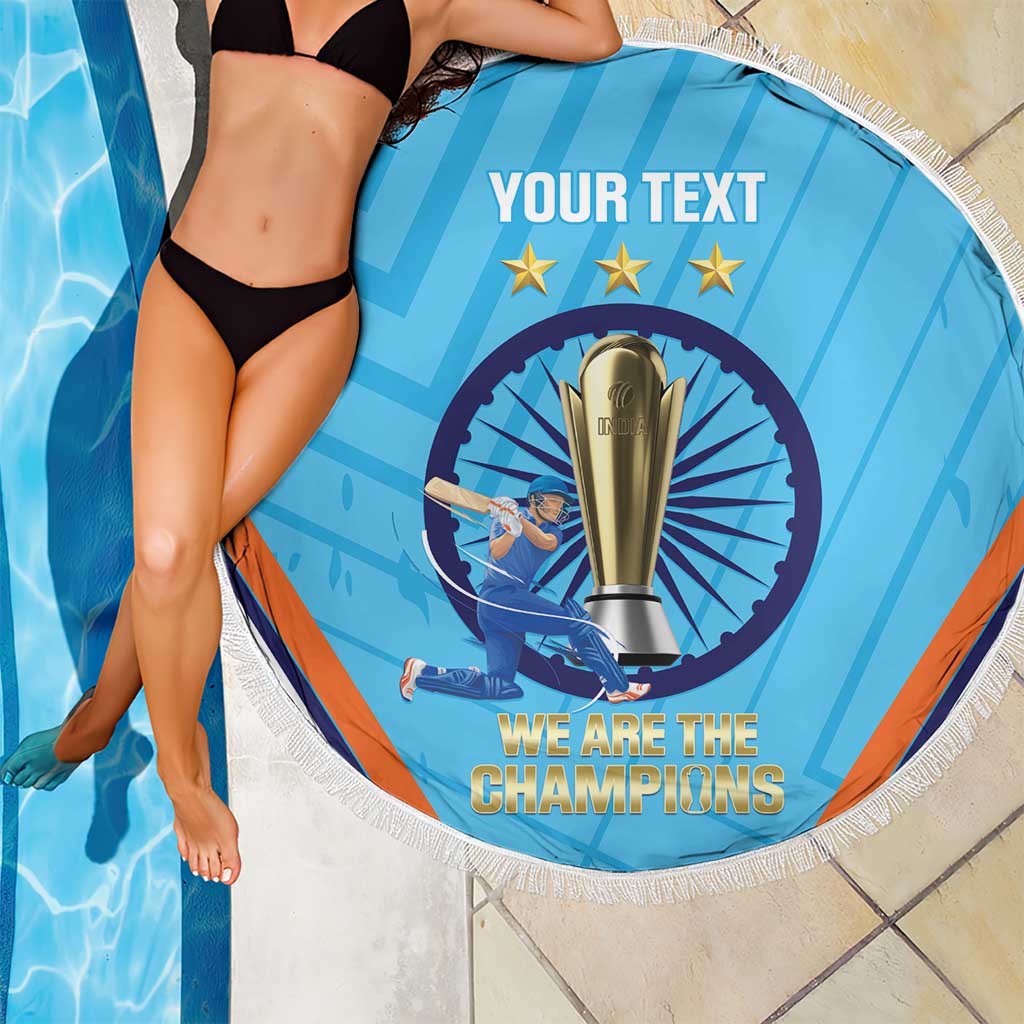 Personalised India Cricket Beach Blanket 2025 Men In Blue 3rd Champions Proud