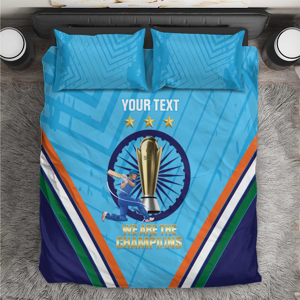Personalised India Cricket Bedding Set 2025 Men In Blue 3rd Champions Proud