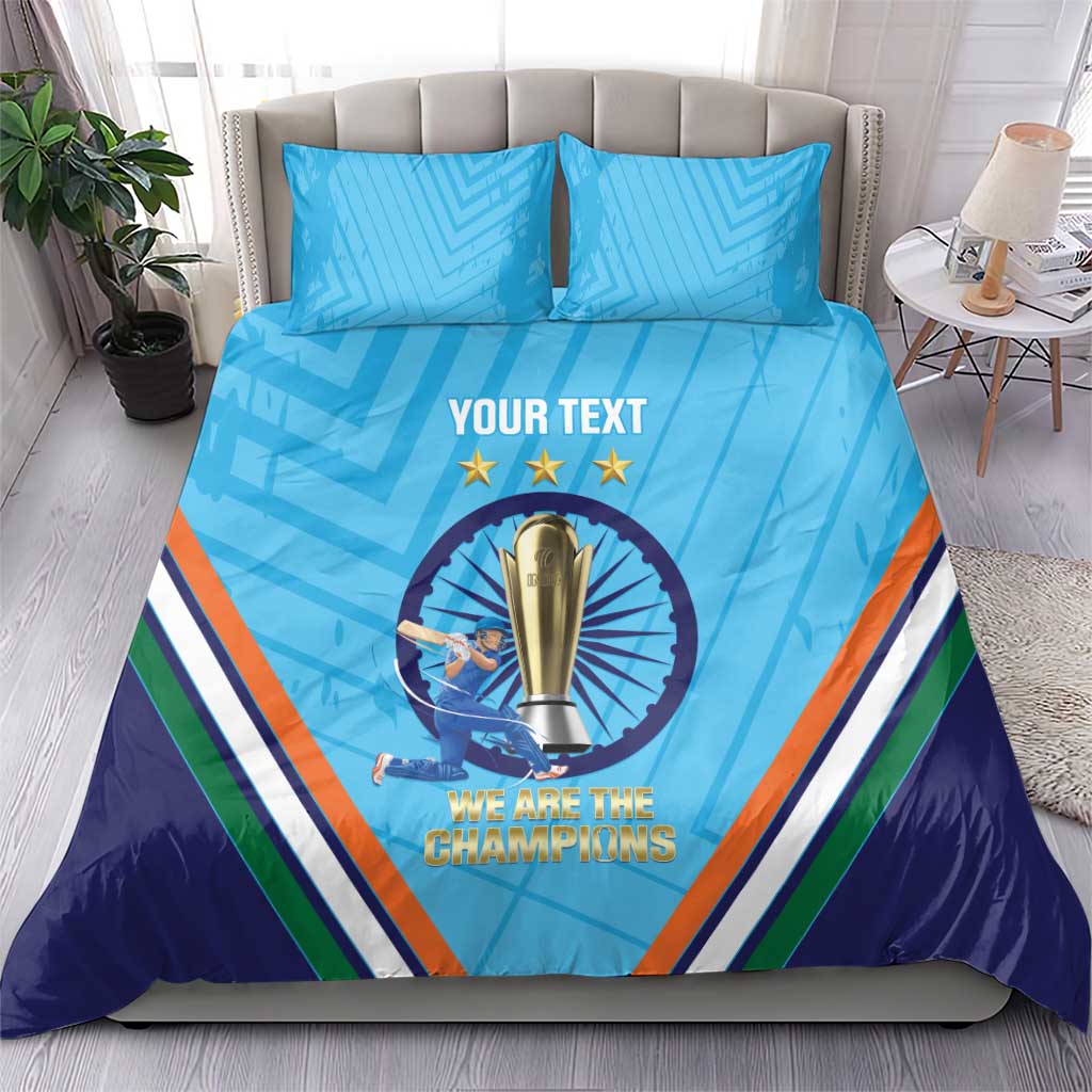 Personalised India Cricket Bedding Set 2025 Men In Blue 3rd Champions Proud