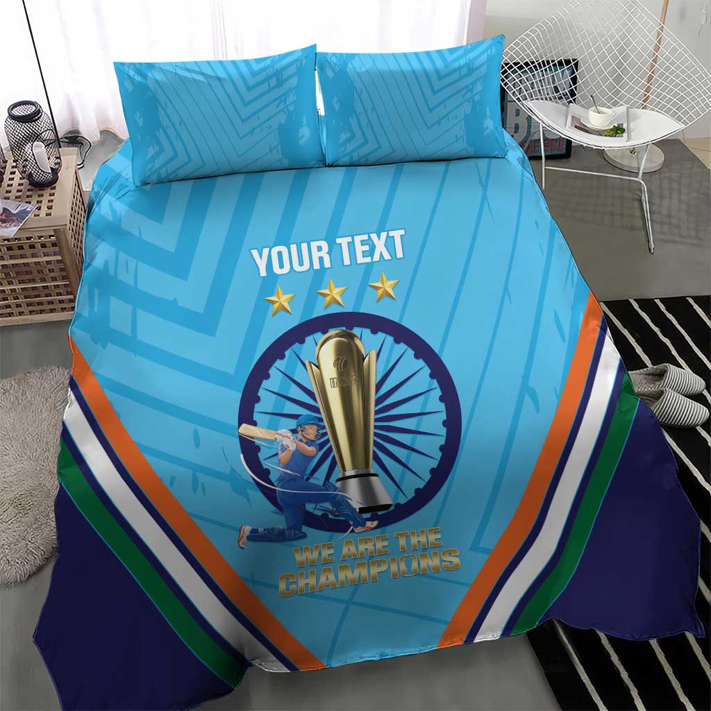Personalised India Cricket Bedding Set 2025 Men In Blue 3rd Champions Proud