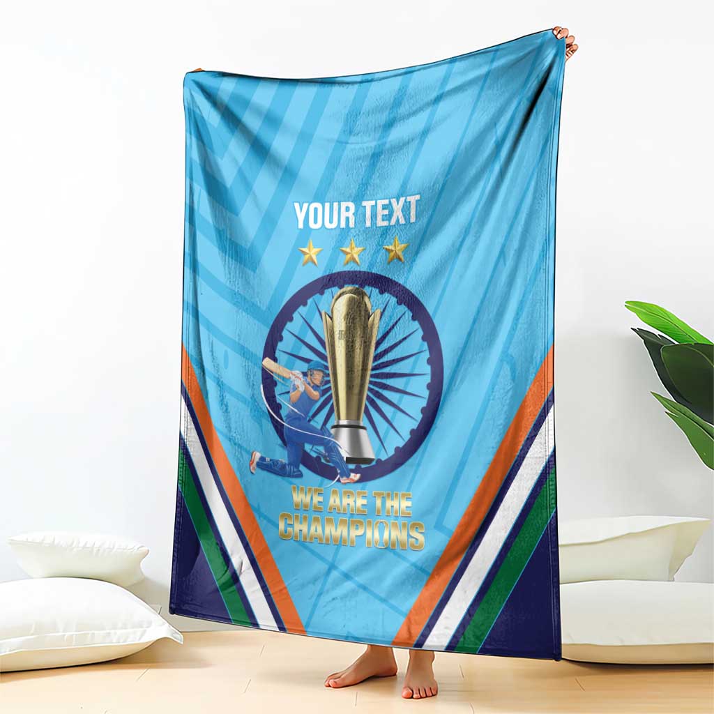 Personalised India Cricket Blanket 2025 Men In Blue 3rd Champions Proud