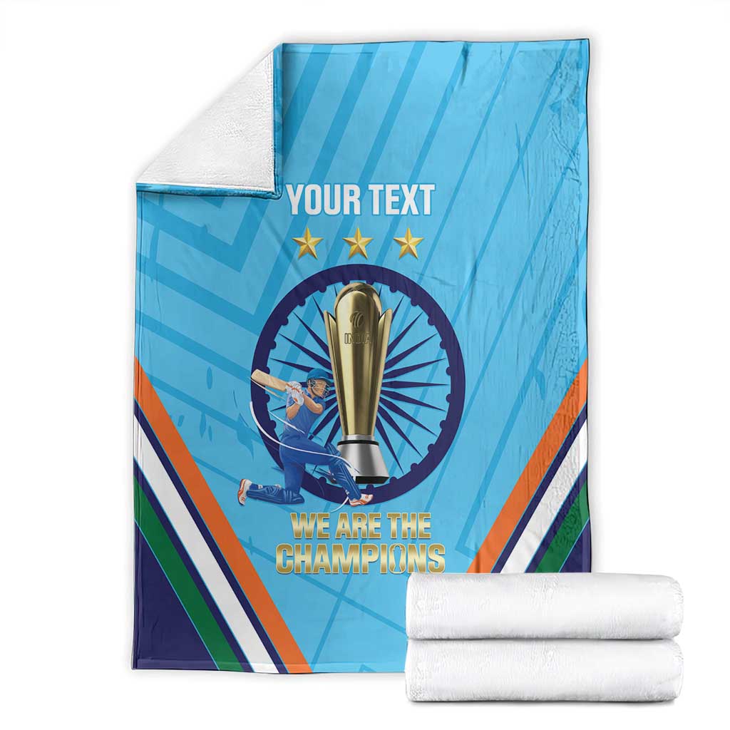 Personalised India Cricket Blanket 2025 Men In Blue 3rd Champions Proud