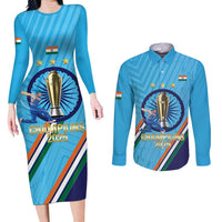 Personalised India Cricket Couples Matching Long Sleeve Bodycon Dress and Long Sleeve Button Shirt 2025 Men In Blue 3rd Champions Proud