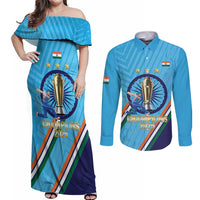Personalised India Cricket Couples Matching Off Shoulder Maxi Dress and Long Sleeve Button Shirt 2025 Men In Blue 3rd Champions Proud