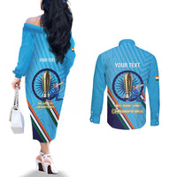 Personalised India Cricket Couples Matching Off The Shoulder Long Sleeve Dress and Long Sleeve Button Shirt 2025 Men In Blue 3rd Champions Proud