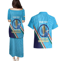 Personalised India Cricket Couples Matching Puletasi and Hawaiian Shirt 2025 Men In Blue 3rd Champions Proud