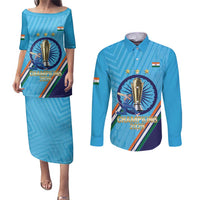 Personalised India Cricket Couples Matching Puletasi and Long Sleeve Button Shirt 2025 Men In Blue 3rd Champions Proud